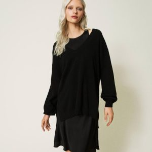 KOMPLET SWETER Z WEŁNĄ I SATYNOWA SUKIENKA TWINSET