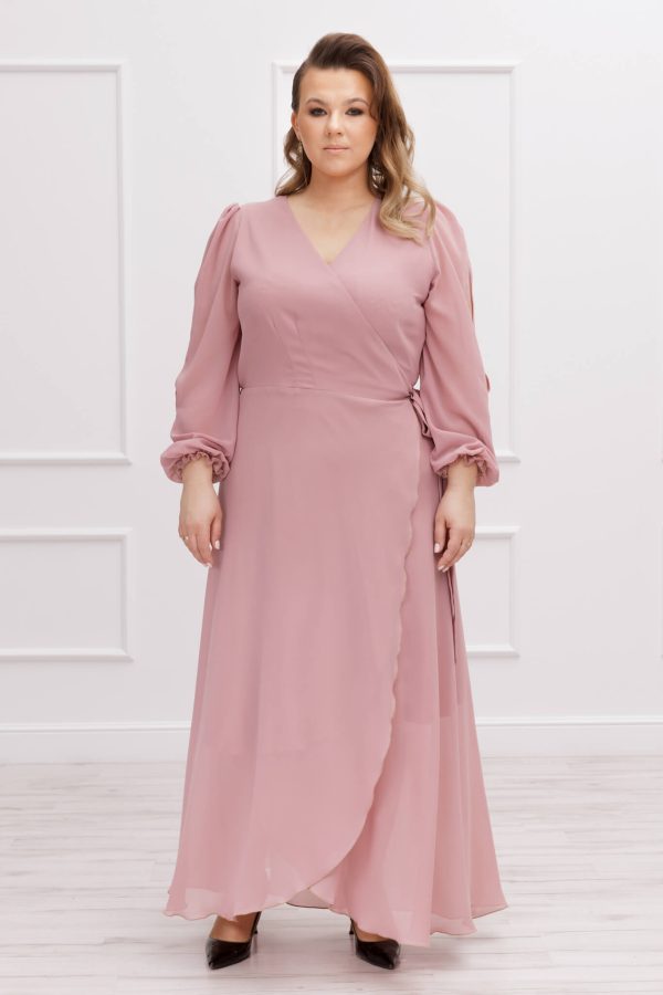 Szyfonowa długa sukienka Nikole na wesele w kolorze pudrowego różu plus size xxl