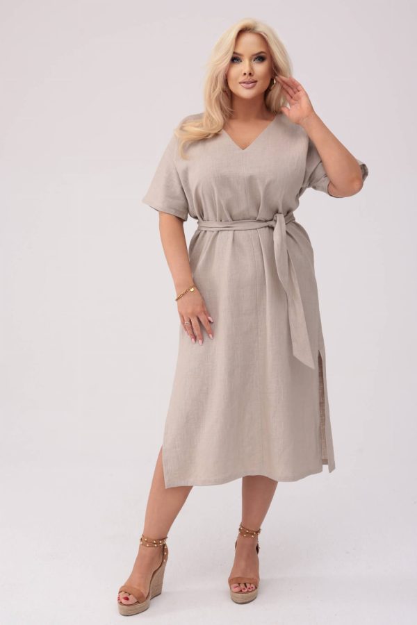 Sukienka Lenora w kolorze naturalnego lnu - Elegancja w naturalnym stylu PLUS SIZE OVERSIZE XXL