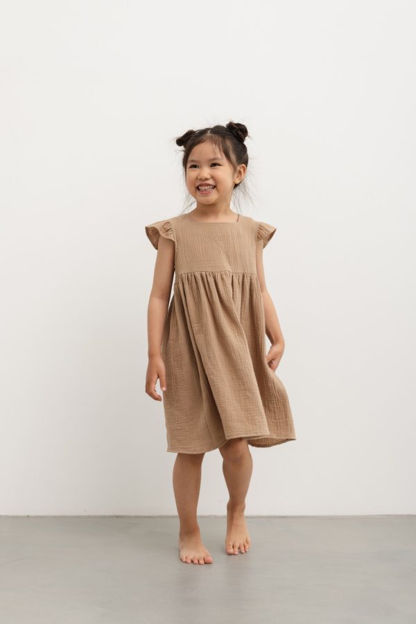 MINI sukienka z muślinu w kolorze COOKIE BEIGE - MOLLY-80-86 (12-18)