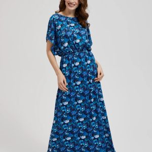 Sukienka maxi w tropikalny wzór niebieska
