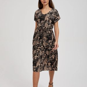 Taliowana sukienka w kwiaty czarna
