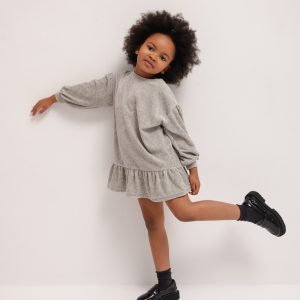 MINI sukienka z falbanką na dole w kolorze GREY MELANGE - LIBBY VELVET-80-86 (12-18)