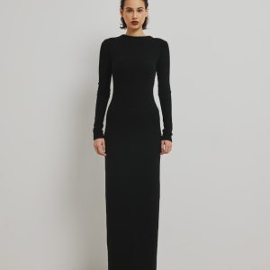 Gładka sukienka MAXI w kolorze TOTALLY BLACK - ARVENA-XS/S