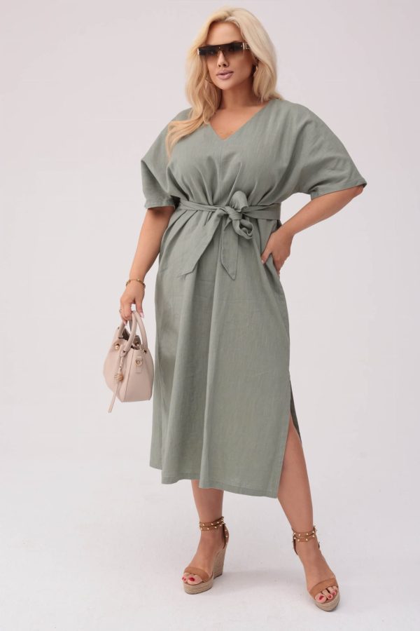 Sukienka Lenora w kolorze old green - Elegancja w naturalnym stylu PLUS SIZE OVERSIZE XXL