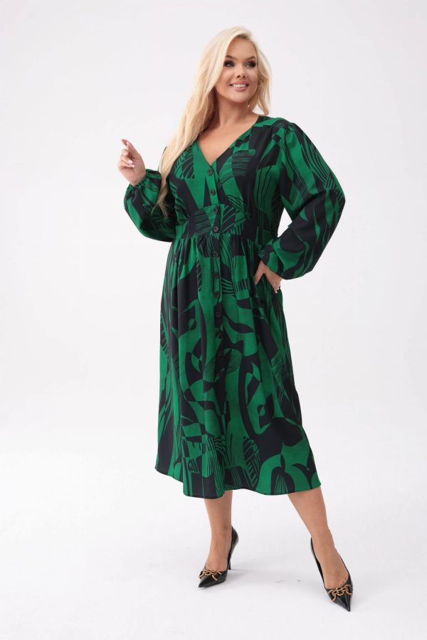 Zielona sukienka Gabriela - elegancja w nowoczesnej formie w geometryczny wzór PLUS SIZE XXL OVERSIZE