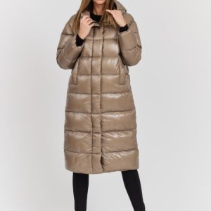 HETREGO Beżowy damski płaszcz puchowy Tara Woman Oversized Quilted Coat