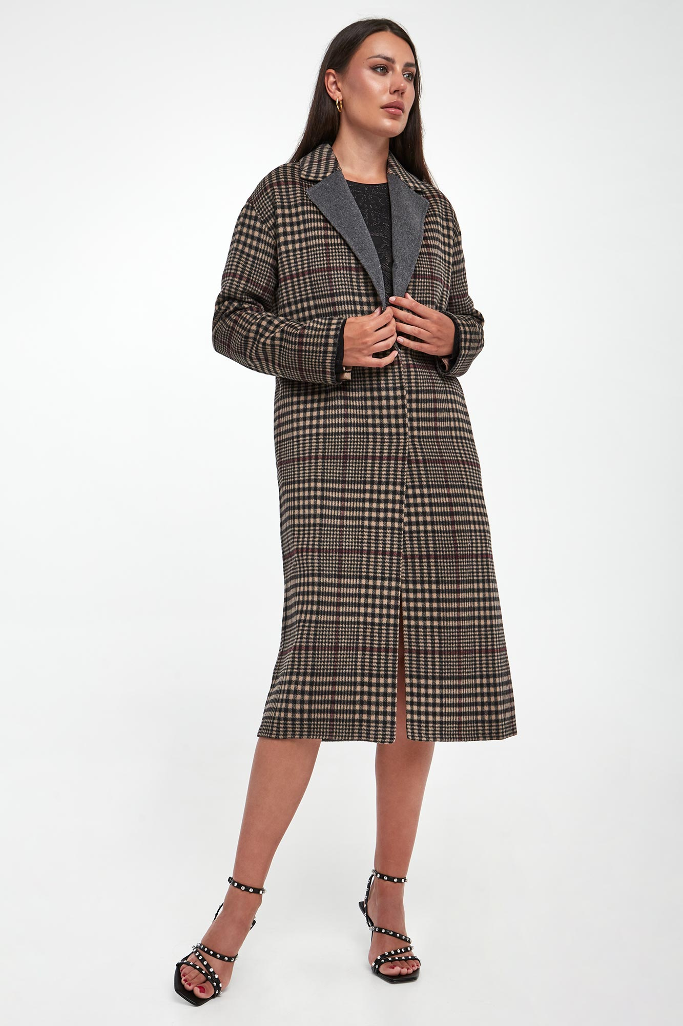 Płaszcz damski wełniany w kratkę JOSEPH RIBKOFF