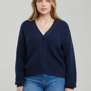 Sweter kardigan damski o strukturalnym splocie granatowy Sabira 403