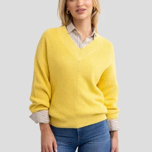 Sweter damski z wiskozy z dekoltem v-neck żółty Cyntiana 200