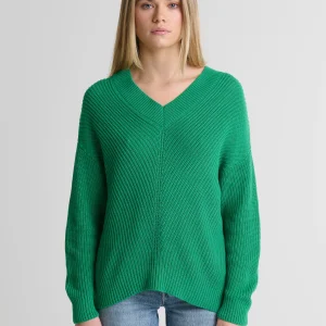 Sweter damski z wiskozy z dekoltem v-neck zielony Cyntiana 301