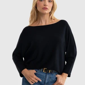 Sweter damski z wiskozy z rękawem 3/4 czarny Kikalia 906