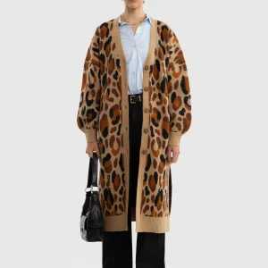 Sweter damski typu kardigan z motywem zwierzęcym brązowy Pantira 000