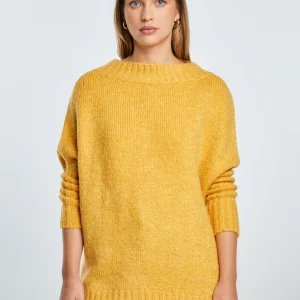 Sweter damski oversize z dodatkiem wełny żółty Mayamiko 201