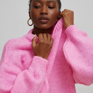 Sweter oversize z bufiastym rękawem NEON PINK - RIVERO-UNI