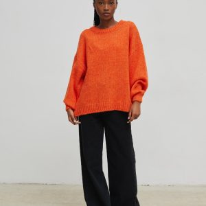 Sweter oversize z bufiastym rękawem FLAME ORANGE- RIVERO-UNI