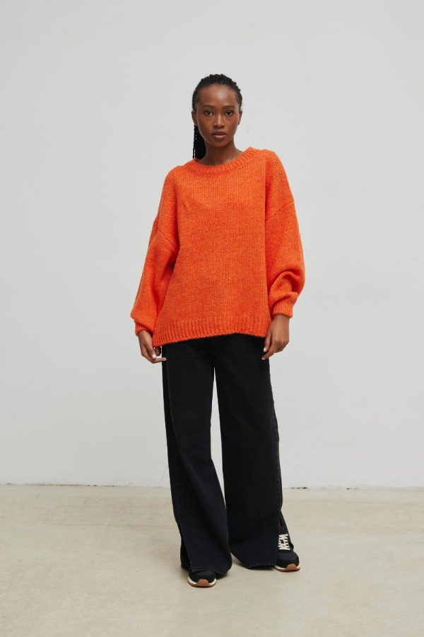 Sweter oversize z bufiastym rękawem FLAME ORANGE- RIVERO-UNI