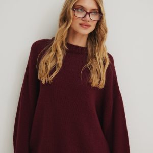 Sweter oversize z bufiastym rękawem w kolorze MARSALA - RIVERO-UNI