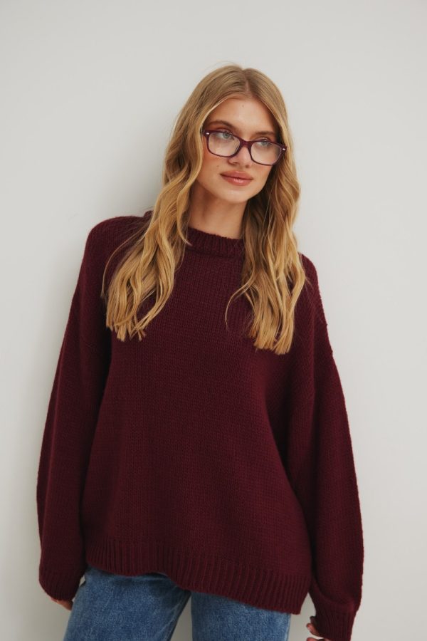 Sweter oversize z bufiastym rękawem w kolorze MARSALA - RIVERO-UNI