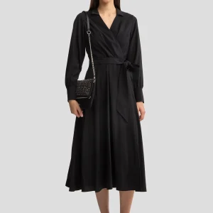 Sukienka damska midi z modalu z wiązaniem czarna Danielle 906