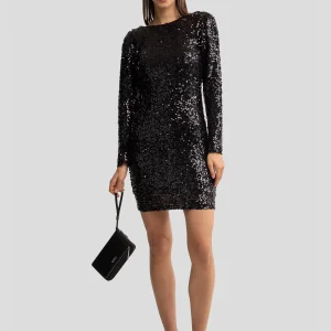 Sukienka damska mini cekinowa dopasowana czarna Efori 906
