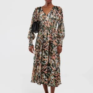 Sukienka damska z dekoltem v-neck z kolorowym nadrukiem Natela 000