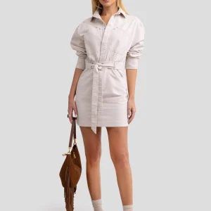 Sukienka damska mini z dodatkiem lnu kremowa Keresi 102