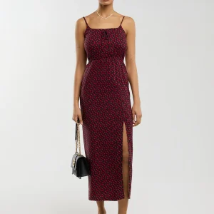 Sukienka damska midi z wiskozy na ramiączkach w serduszka czarna Frema 906