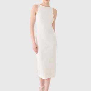 4F Sukienka z prążkowanej dzianiny damska - biała XS