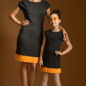 Sukienka grafit z mandarynką komplet