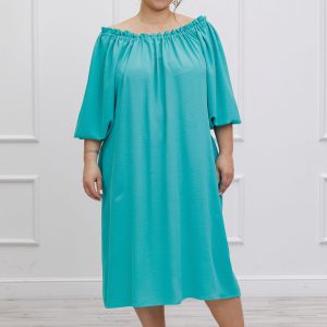 Sukienka hiszpanka w odcieniach turkusu na lato PLUS SIZE