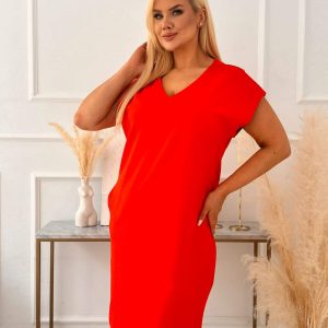 Pomarańczowa kimonowa sukienka Grey z dekoltem w kształcie litery V XXL OVERSIZE LATO