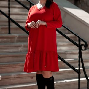 Czerwona sukienka Alicja z falbanką XXL OVERSIZE WIOSNA