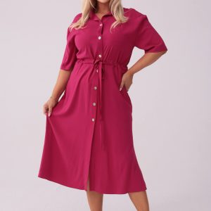 Elegancka amarantowa sukienka szmizjerka Giulia PLUS SIZE OVERSIZE XXL