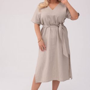 Sukienka Lenora w kolorze naturalnego lnu - Elegancja w naturalnym stylu PLUS SIZE OVERSIZE XXL