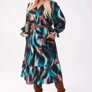 Elegancka sukienka Selena z falbaną o długości MIDI PLUS SIZE XXL OVERSIZE