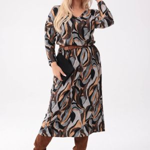 Elegancka sukienka Mira w stonowanych kolorach o długości MIDI PLUS SIZE XXL OVERSIZE