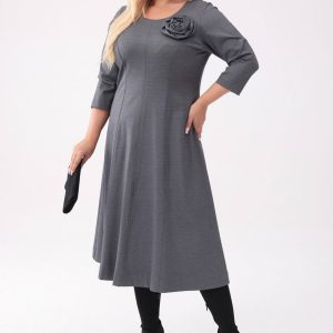 Sukienka Eliza w odcieniach szarości - klasyczna elegancja z nowoczesnym akcentem PLUS SIZE XXL OVERSIZE