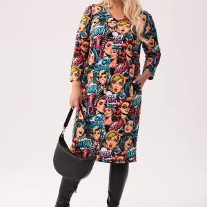 Dresowa sukienka Pop Art w komiksowy print - wyrazista i stylowa PLUS SIZE XXL