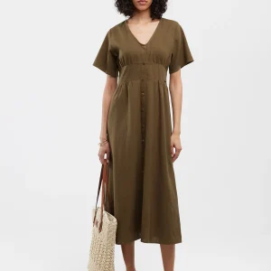 Sukienka damska midi lniana khaki Victorine 303