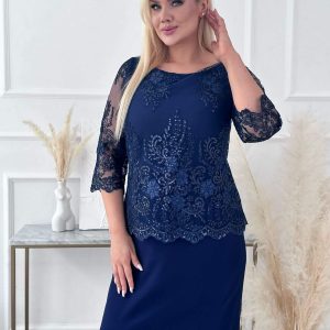 Elegancka ołówkowa sukienka Diana w kolorze granatu na wesele XXL OVERSIZE LATO