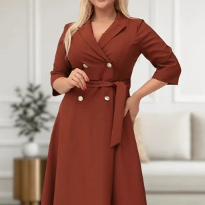 Elegancka żakietowa sukienka Marietta w odcieniach brązu XXL OVERSIZE JESIEŃ