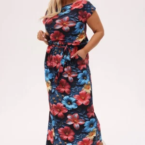 Granatowa sukienka Florida MAXI w hibiskusy i tropikalne kwiaty PLUS SIZE XXL OVERSIZE